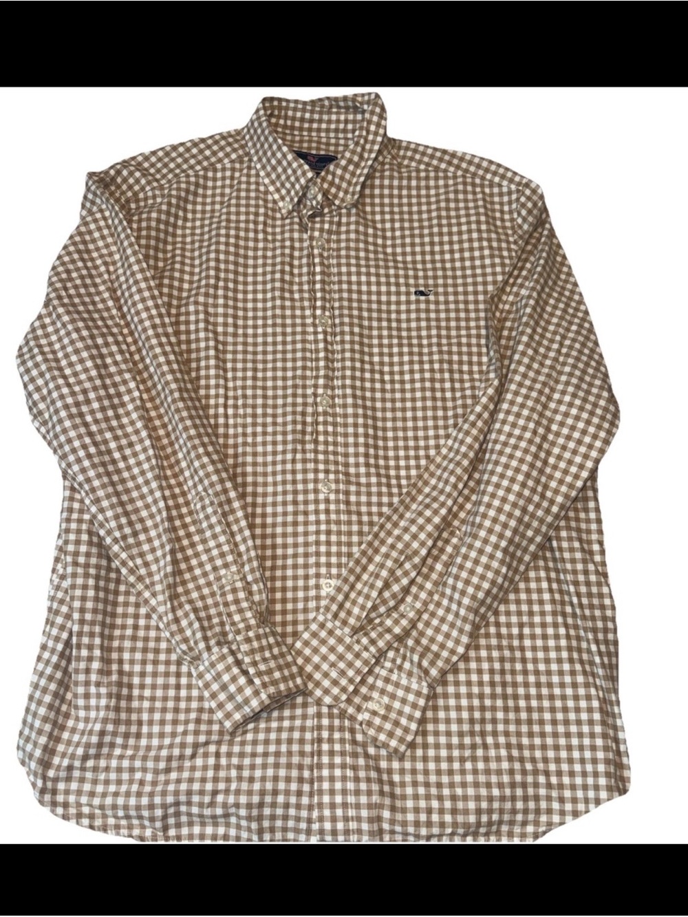 Vineyard Vines Classic Fit Whale Shirt XL Brown White Gingham Check